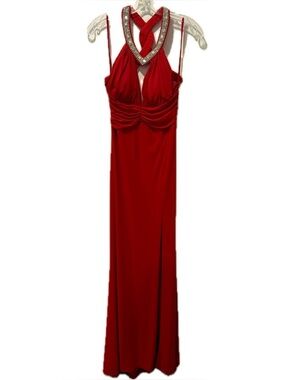 Hailey Logan Rhinestone V Neck Prom Dress in Ruby